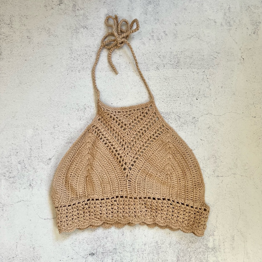 Forever 21 Tan Crochet Halter Top